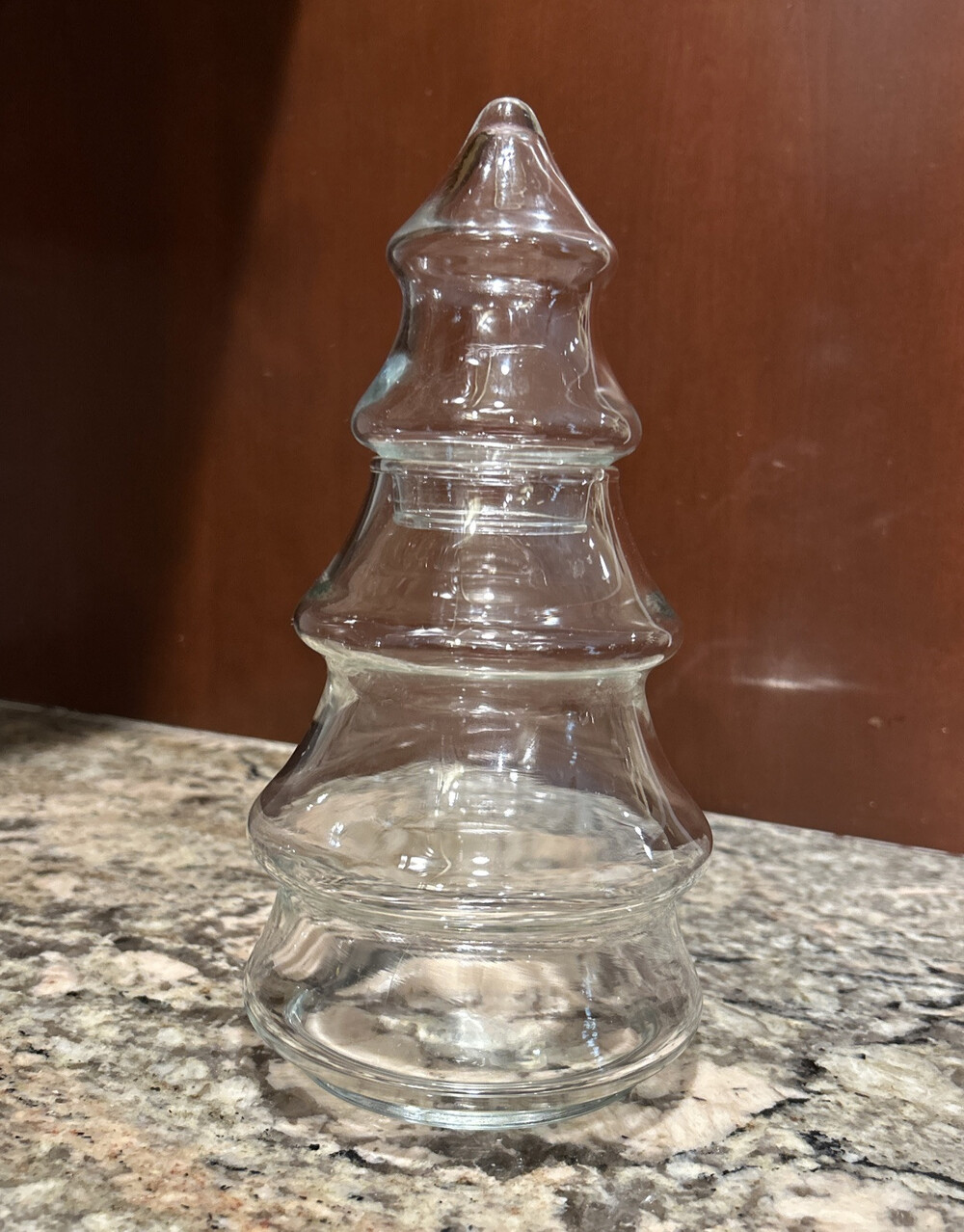 Vtg Clear Glass 5 Tiered Christmas Tree Apothecary Jar Canister 8"